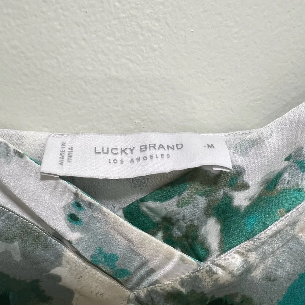 Lucky Brand Natalie Floral Slip Midi Dress in teal, green, white, size M - Picture 8 of 12